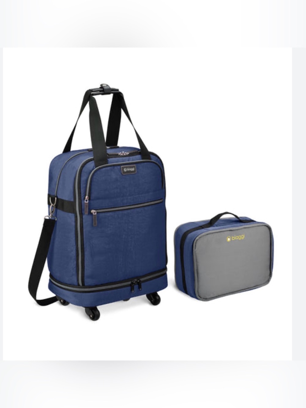 Biaggi Zipsak Bag 22" Micro Fold Spinner Carry On Collapsible Luggage Navy Blue